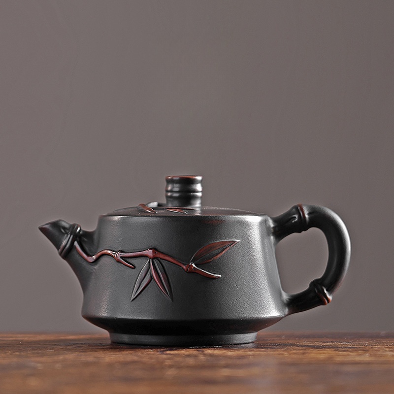 Jianshui 紫色の陶器竹彫刻ティーポット手描きアンティークレリーフティーポット家庭用ティーポットカンフーティーセットケトル