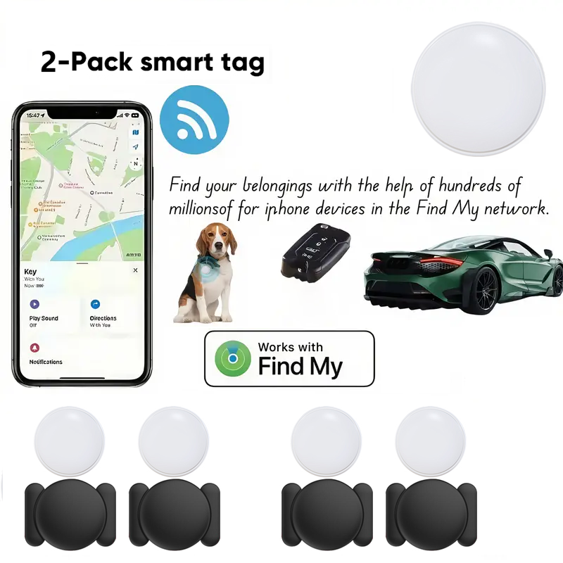 Apple に適した 2 パックのミニスマートタグ、強力な磁気吸引シリコンシェル付き、車両位置決めデバイス、以下に適しています