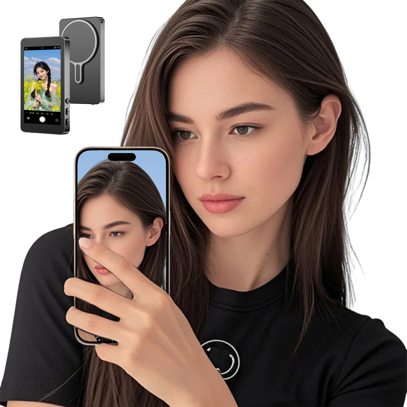 電話 Selfie モニター画面ポータブルワイヤレス磁気 Vlog 画面電話リアカメラ Bluetooth 接続ライブ用 Selfie ツール