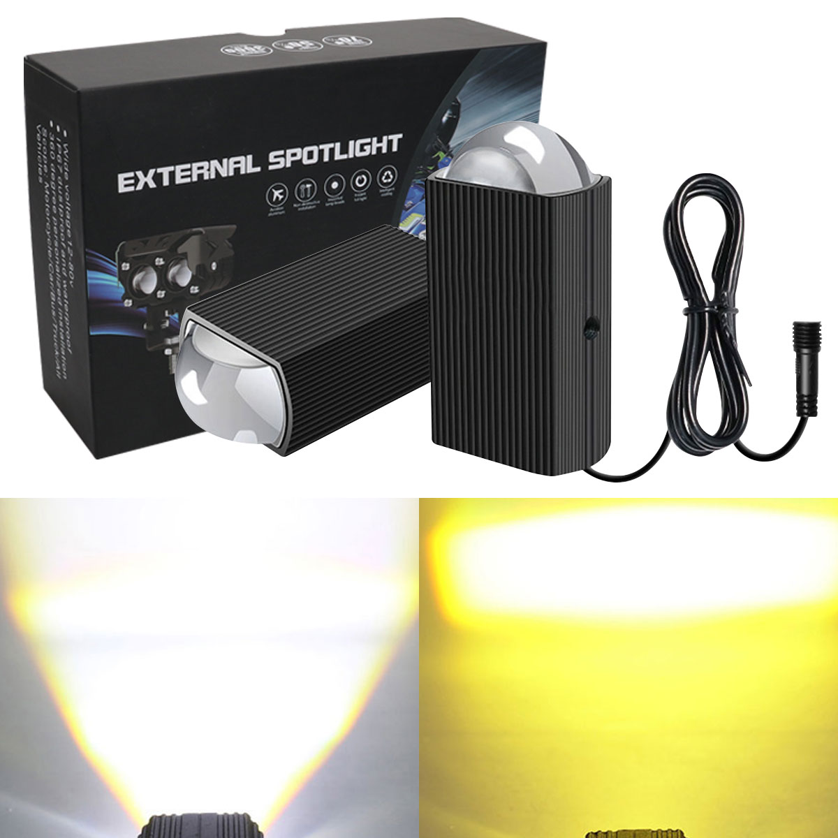 2pcsCar LED グリルワークライト高低ビームデュアルカラーオートバイ補助スポットライト超高輝度ドライビングライト 12-30V ユニバーサル