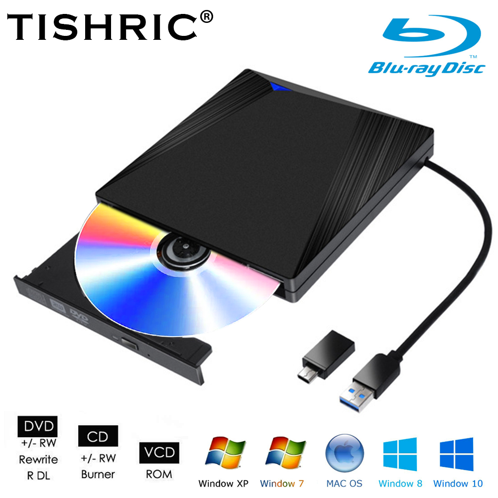 TISHRIC ブルーレイ USB3.0 外部光学ドライブバーナー 3D ブルーレイバーナーリーダーライタースリム BD CD DVD 光学ブルーレイコンピュータ用