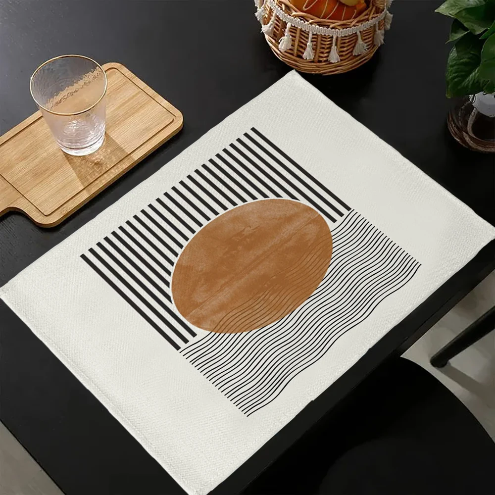 クリエイティブ抽象ラインパターンプリントリネンダイニングテーブルマットキッチンプレイスマット 30X45cm コースターパッドボウルカップマット