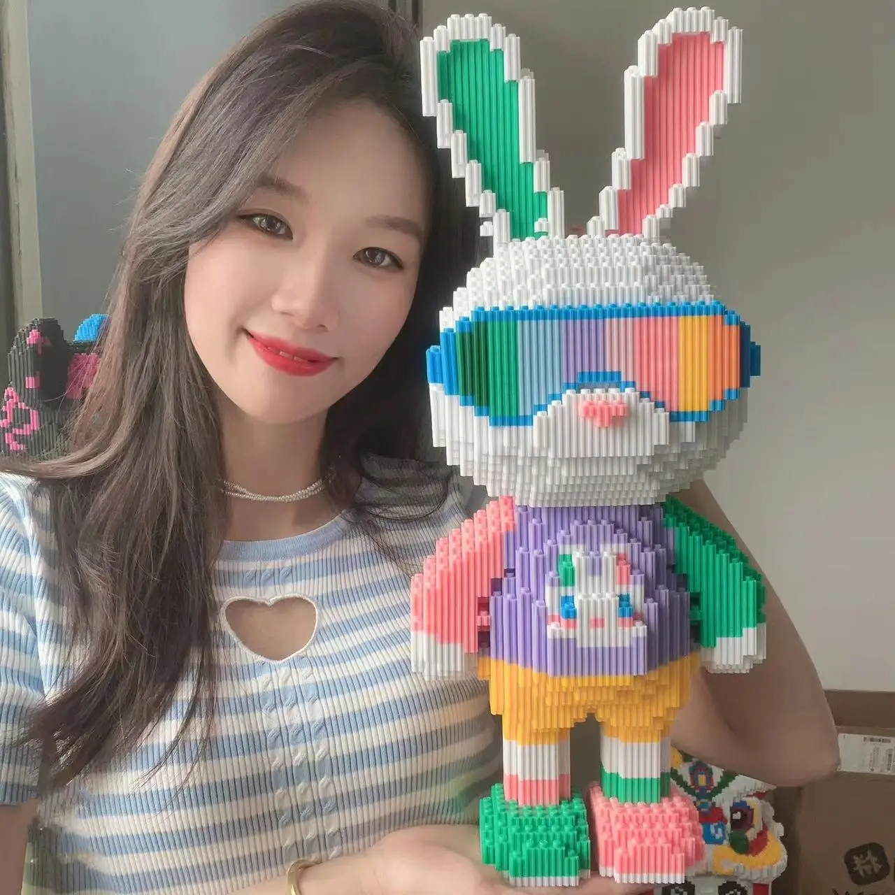 DIY 子供のおもちゃキャンディーウサギのカラフルでかわいいミニ 3D モデルデスクトップ装飾ビルディングブロックマイクロレンガクリスマス誕生日ギフト