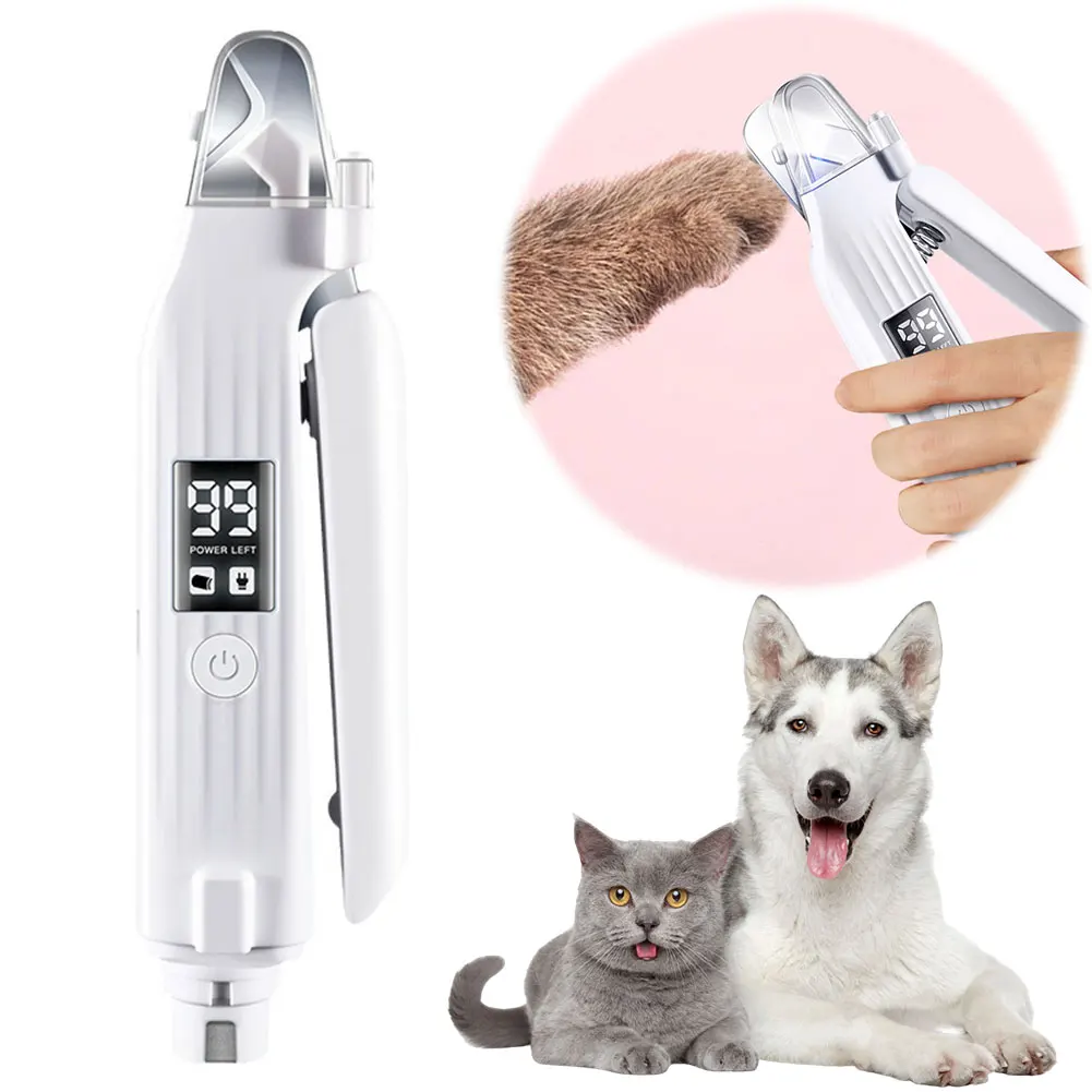 2 in 1 電動犬用爪切りとクリッパー 充電式ペット足爪切り LEDライト付き 小型・中型・大型犬/猫用