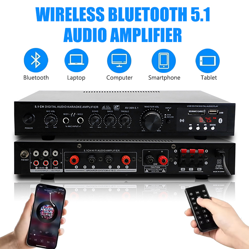 AV-369BT Bluetooth 5.1 サウンドスピーカー AMP ステレオオーディオアンプレシーバー 6 チャンネルホームシアターオーディオステレオシステムコンポーネント