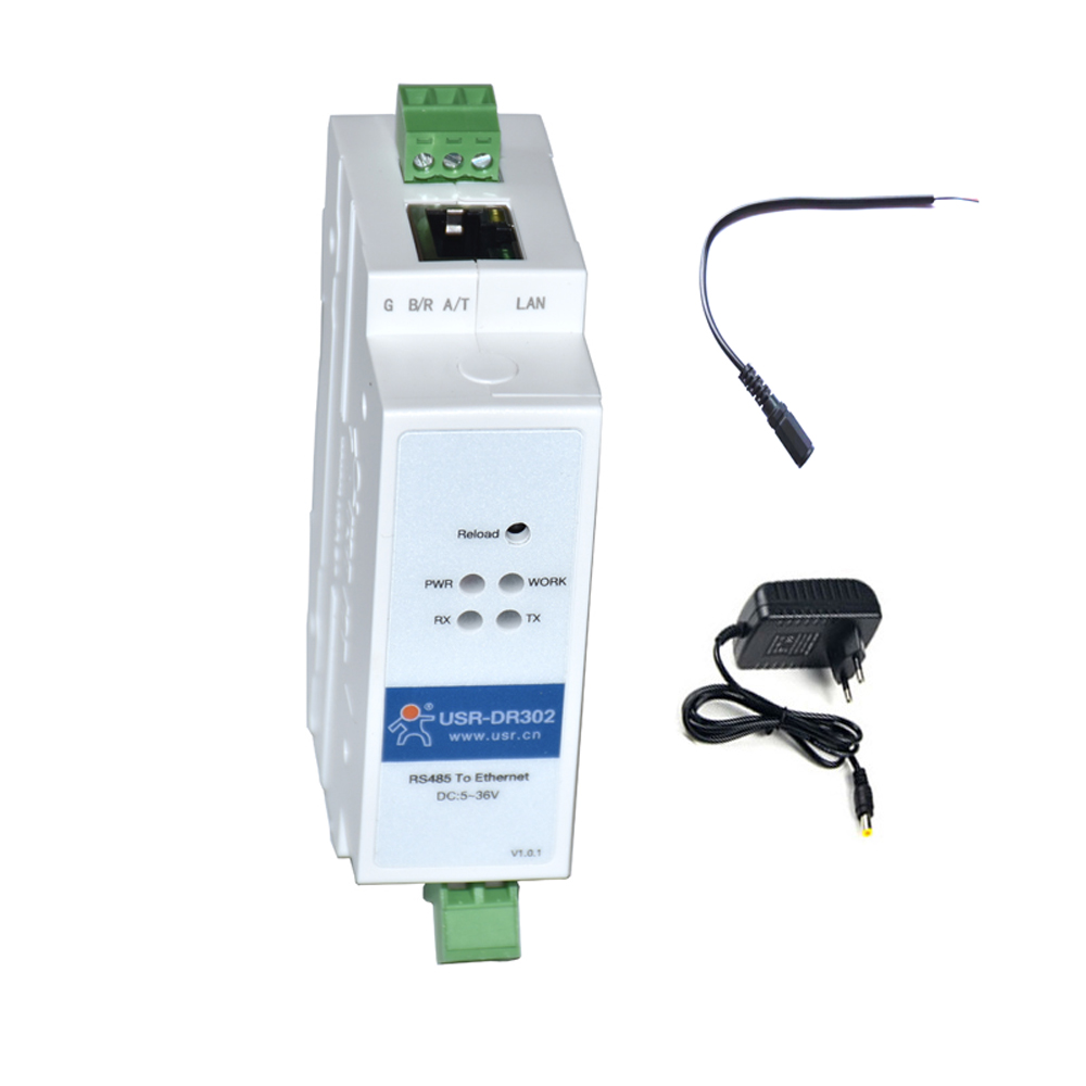 USR-DR302 DIN レール RS485 シリアル - イーサネット コンバータ RS485 と RJ45 間の双方向透過伝送