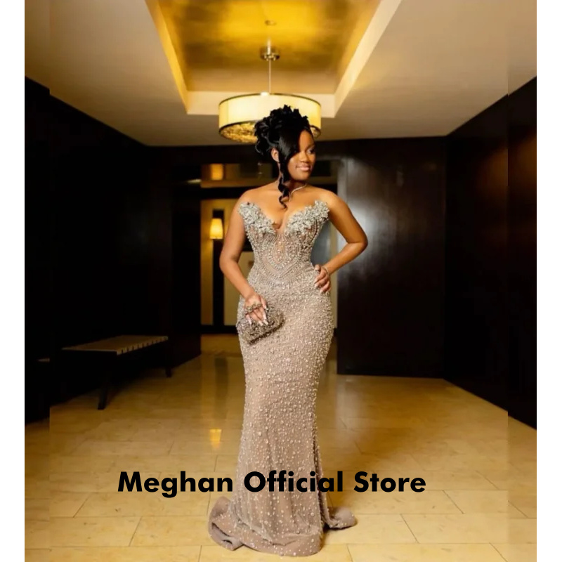 Sparkle Crystal Evening Dresses With Back Lace-up Black Girls Sequin Beaded Mermaid Wedding Party Gowns Luxery Customized