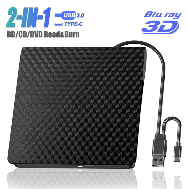 3D External Blu ray Player USB3.0 Portable Bluray Burner CD DVD-ROM BD Disc Optical Drive for Laptop PC Window 11 10 Mac OS
