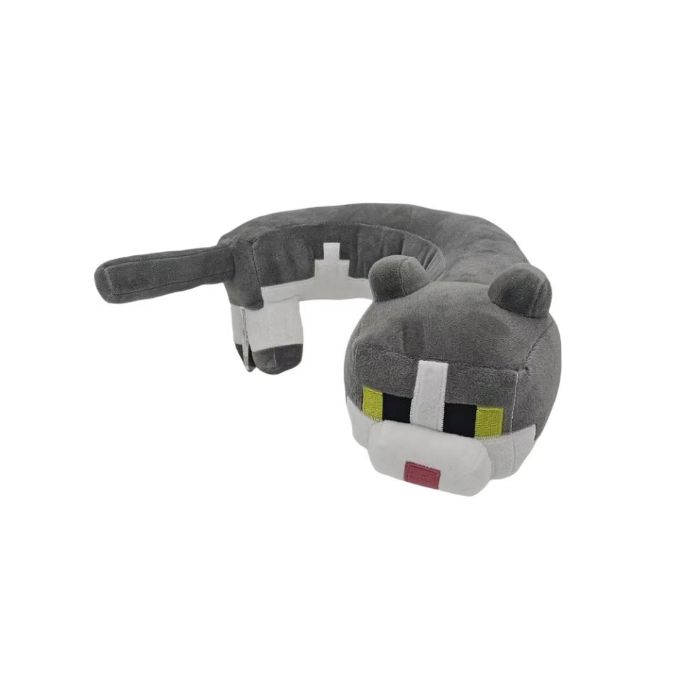 子供へのギフト用のグレーのU字型ぬいぐるみ猫人形