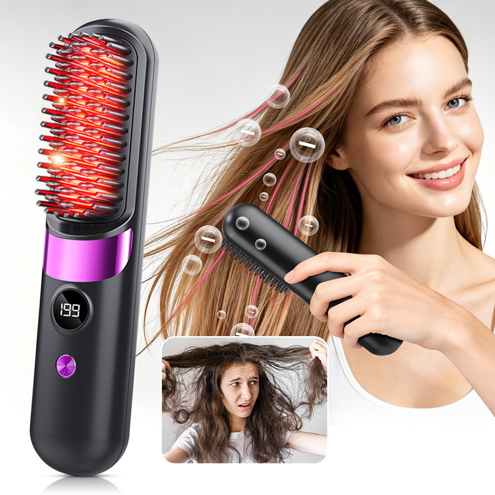 ワイヤレス電気ホットコームストレートヘアアイロンコーム矯正ブラシマイナスイオン抗火傷スタイリングツール