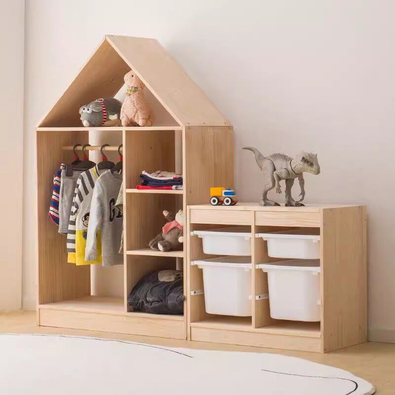 子供用ワードローブ無垢材オープンモンテッソーリ子供部屋吊り下げ洋服ラック男の子と女の子の寝室シンプルな小さな服