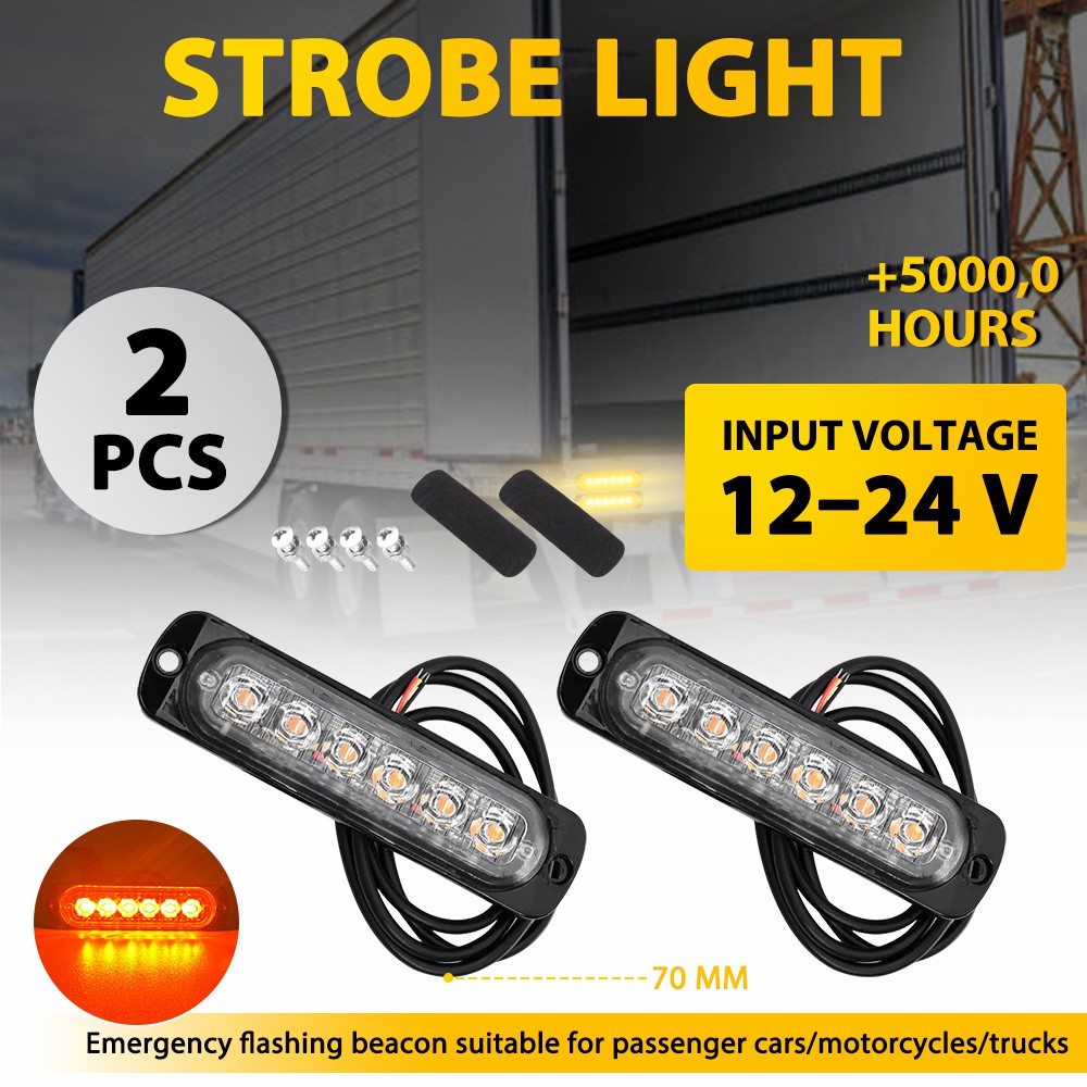 2 個アンバー 6 LED ストロボフラッシュライトランプバー車オートバイトラック DRL 12V 24V 緊急点滅ビーコン警告灯