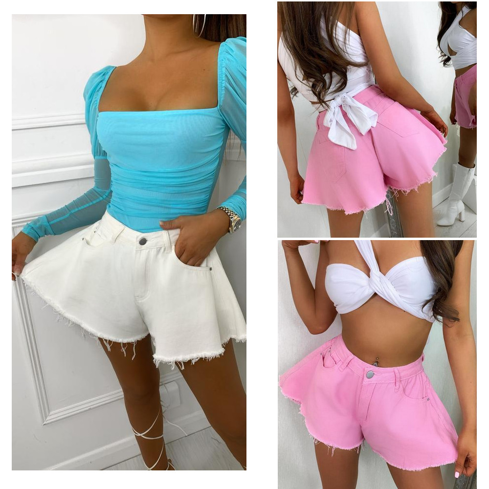デニムショーツ女性夏ルーズハイウエストストリート Pantalones Cortos 固体最先端フレアコットンショーツセクシーな Y2k ファム