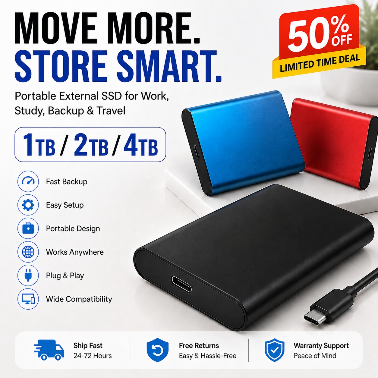1TB 外付けハードドライブ Type-C USB3.0 高速インターフェース 複数のシナリオにおけるプロフェッショナル向けソリッドステートドライブに最適