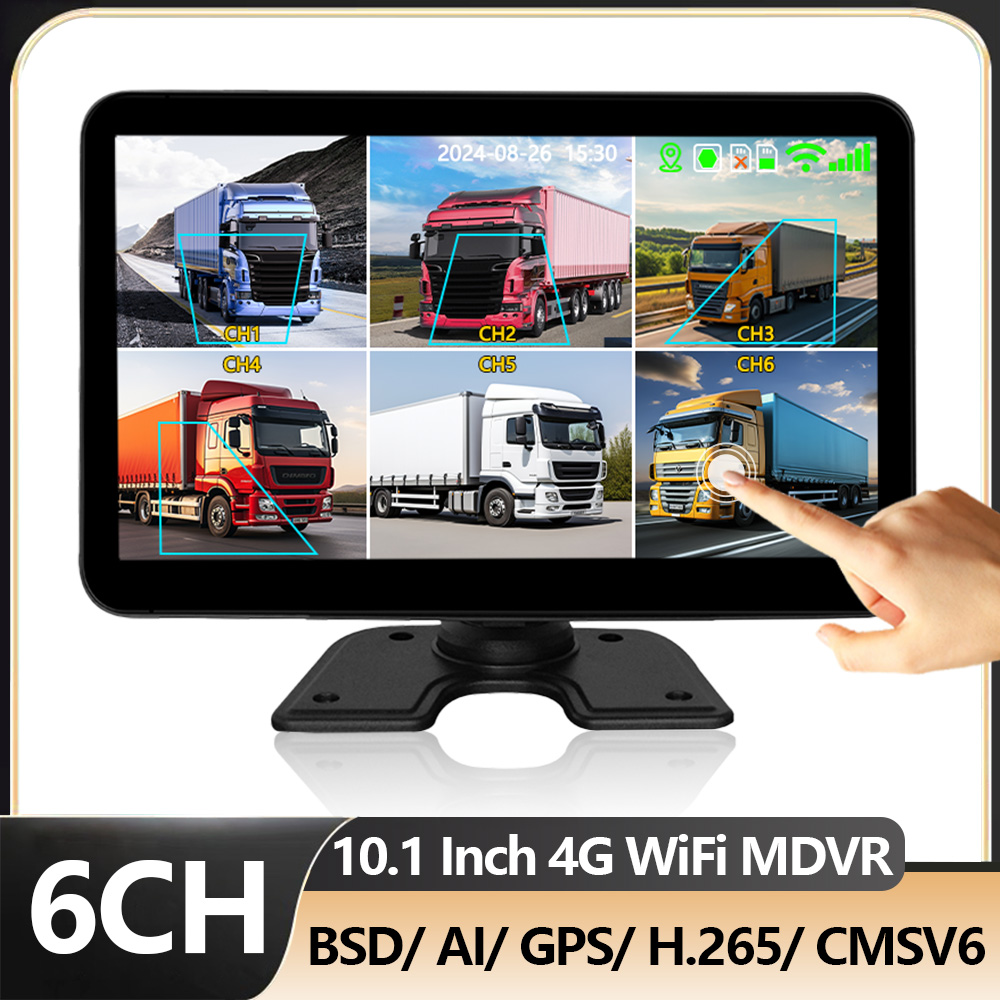6 チャンネル 4 グラム WiFi GPS MDVR 10.1 インチタッチスクリーン車両 DVR 2T SSD ループ録画 CMSV6 BSD トラック/トレーラー/RV/バス用