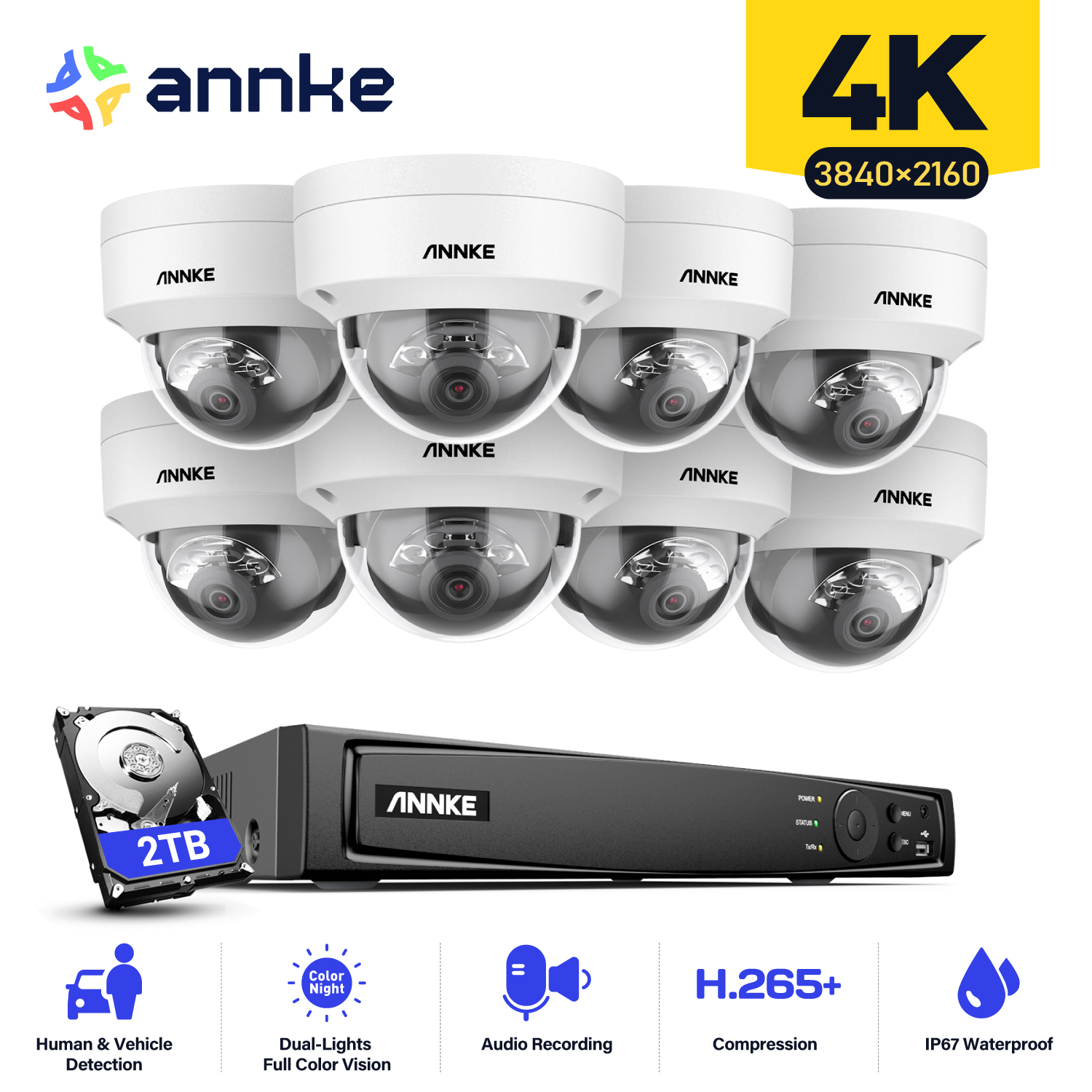 ANNKE 4K 8CH POE ネットワークビデオ監視システム NVR レコーダー 8 個 4 個 8MP オーディオ録音セキュリティ Ip カメラ