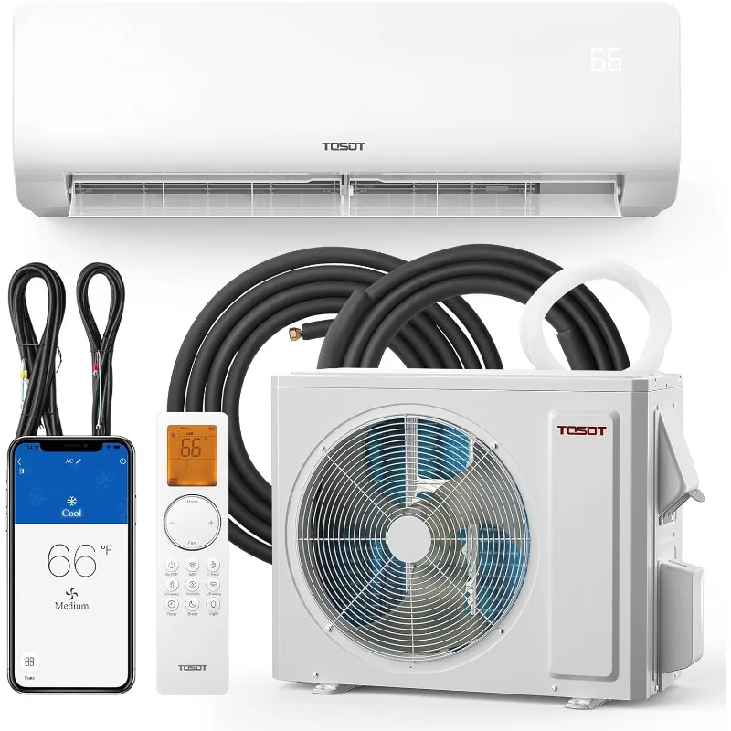 ミニスプリットエアコンおよび暖房システム、19 SEER2 Wifi 対応ダクトレスインバーター AC ユニット (16 フィート銅線カスタマイズ可能)