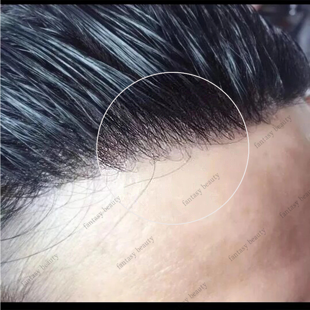 ナチュラル生え際かつら薄い肌のかつらフル PU 人毛ウィッグインド人毛システム男性の毛細血管プロテーゼかつらユニット