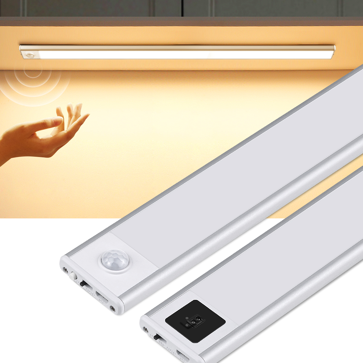 超薄型 USB LED キャビネットライトハンドスイープ/PIR モーションセンサー LED 充電式アルミキッチンランプポータブル夜間照明