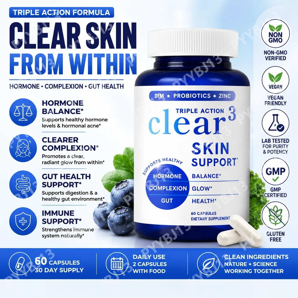 Clear³ DIM、プロバイオティクスを配合したスキンサポートサプリメント