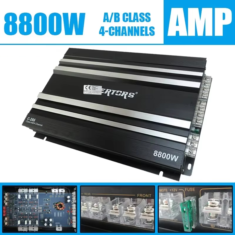 クラス AB カーオーディオアップグレードパワーアンプ 4 チャンネル 12V 8800 ワットパワーステレオアンプオーディオスピーカーサブウーファー高音中低音