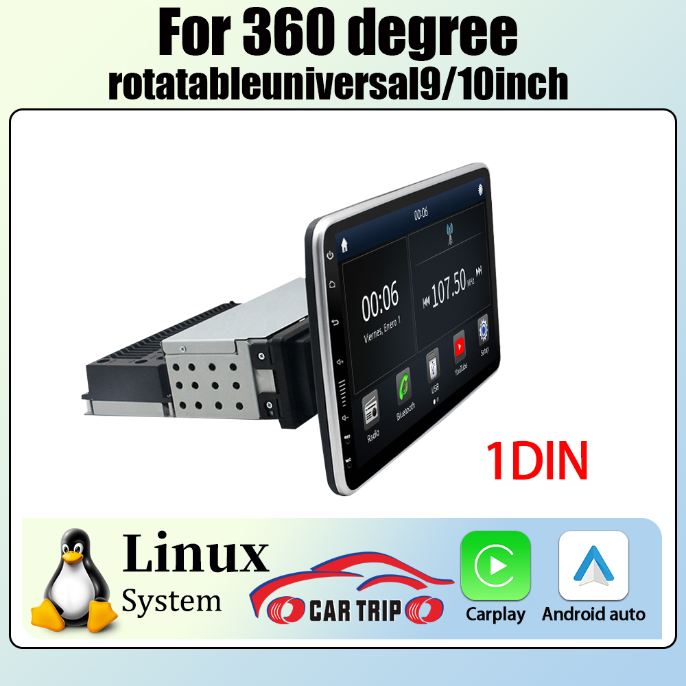 9/10 インチ 1DIN ユニバーサルカーマルチメディアプレーヤー回転式タッチスクリーン GPS ナビゲーションワイヤレス CarPlay Android 自動 BT5.4 DSP