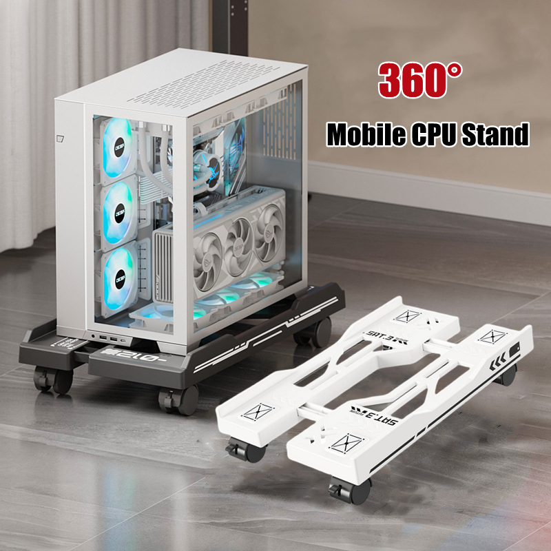 新しい CPU スタンド調節可能なブラケット PC ホルダーカートモバイルコンピュータタワースタンドローリングキャスターホイール付き調節可能なデスクトップスタンド