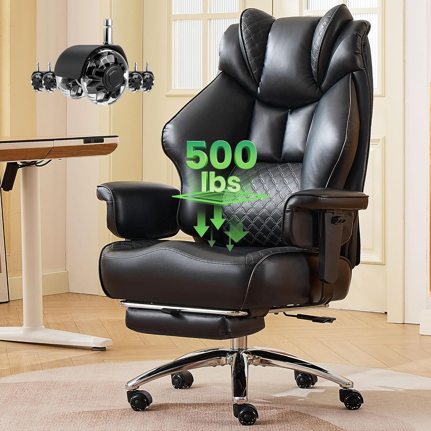 500ポンドの大きくて背の高いオフィスチェア、調節可能なランバーサポート、エクストラワイドシート人間工学に基づいたゲーミングチェア、フットレスト付き、カスタマイズ済み