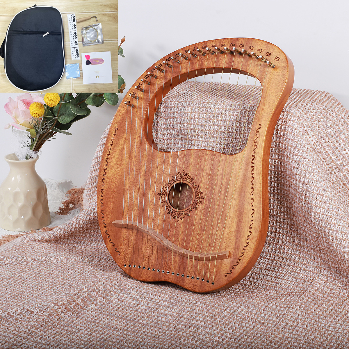 16 弦リラハープ 7 19 弦マホガニー材ポータブルハープバッグピアノ楽器とスペア弦