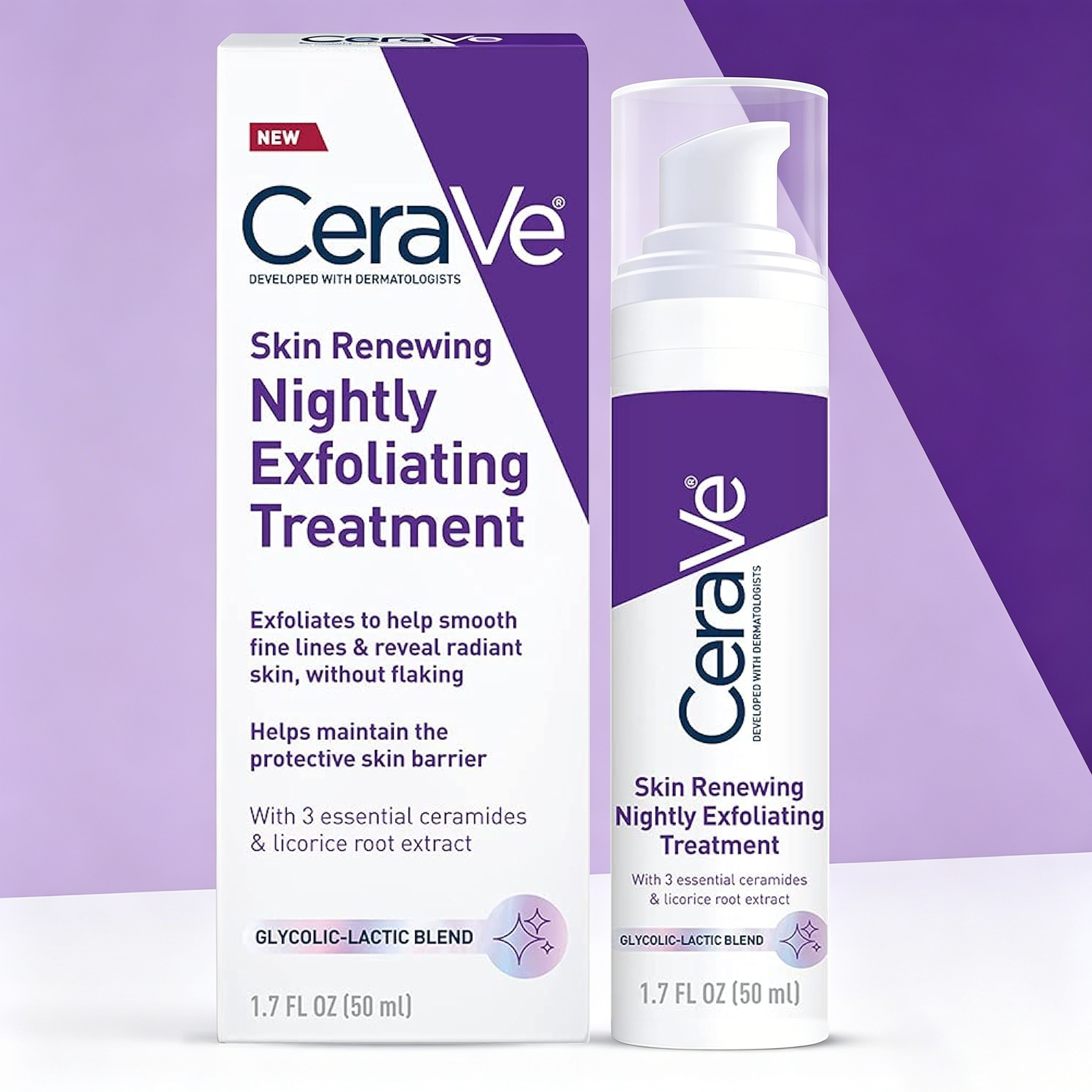 CeraVe スキン リニューイング ナイトリー エクスフォリエーティング トリートメント 50ml グリコール乳酸セラム セラミド配合 輝くような滑らかな肌へ