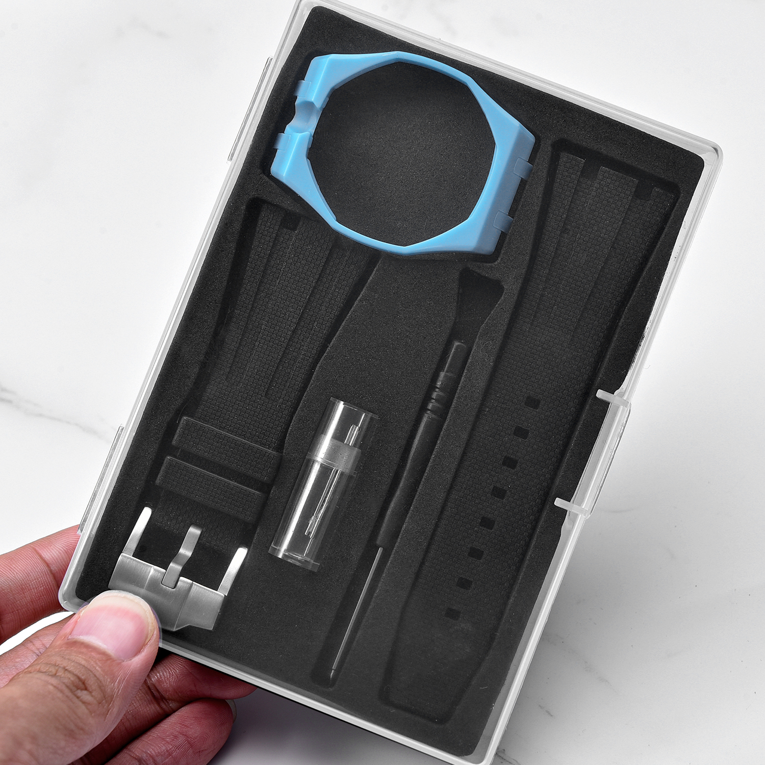 新しい DIY 時計修理セットプラスチックシェルフッ素ゴムストラップ完全な Mod ツールパッケージ化されたボックスロイヤルポップ腕時計