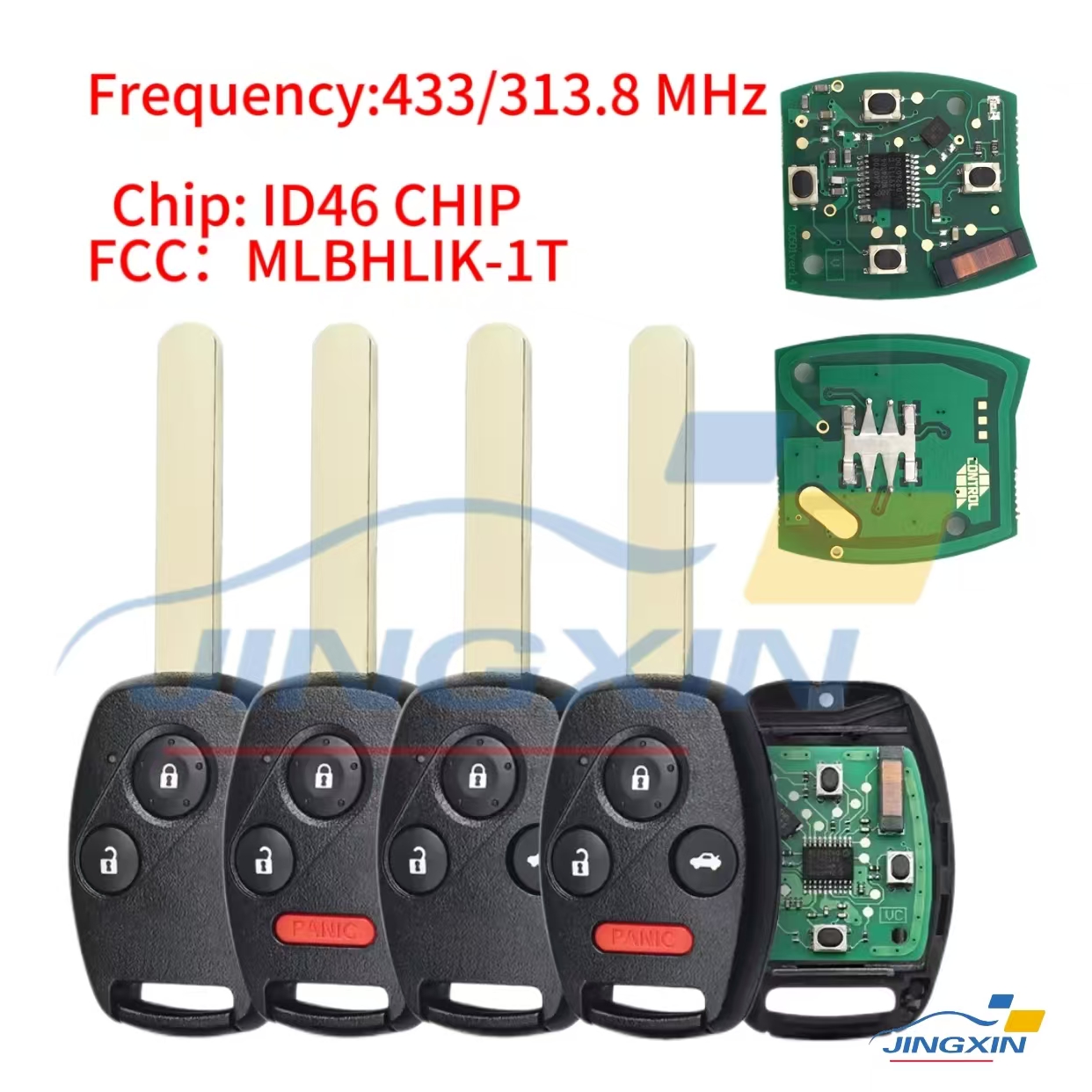 Jing xin キーリモート車のキー 2/2 1/3/3 1 ボタン 313/433MHZ ID46チップホンダ CR-V 2007 2008 2009 2010 2011 2012 2013 MLBHLIK-1T