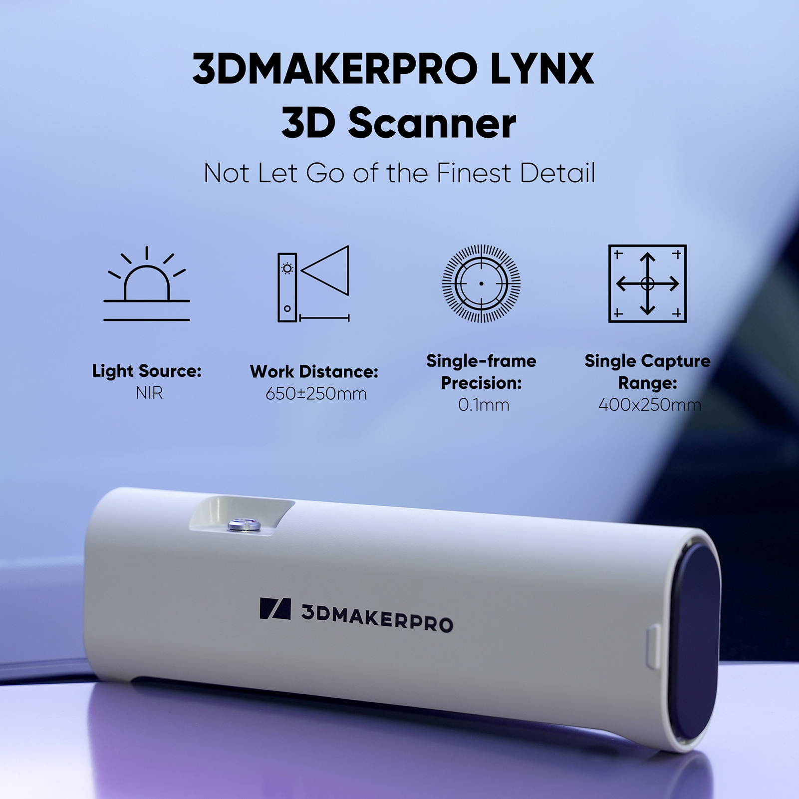 3DMakerpro Lynx ハンドヘルド 3D スキャナー 3D プリント用 0.1mm 精度