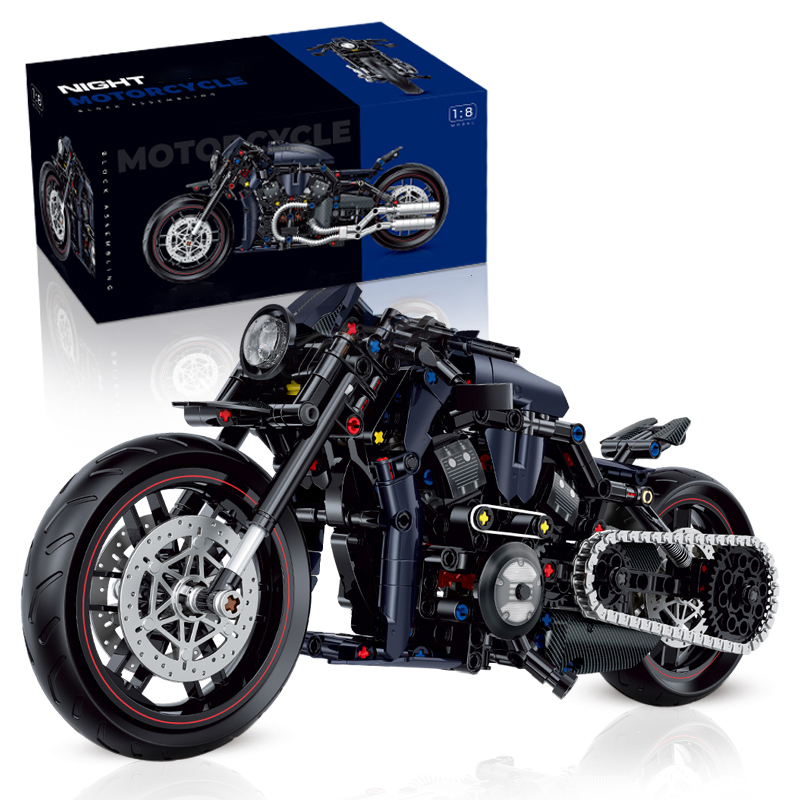 新しい 1:8 ナイトレーサーバイクビルディングブロックセット MOC レンガオートバイモデルクリスマスギフト男の子子供のための 500 個