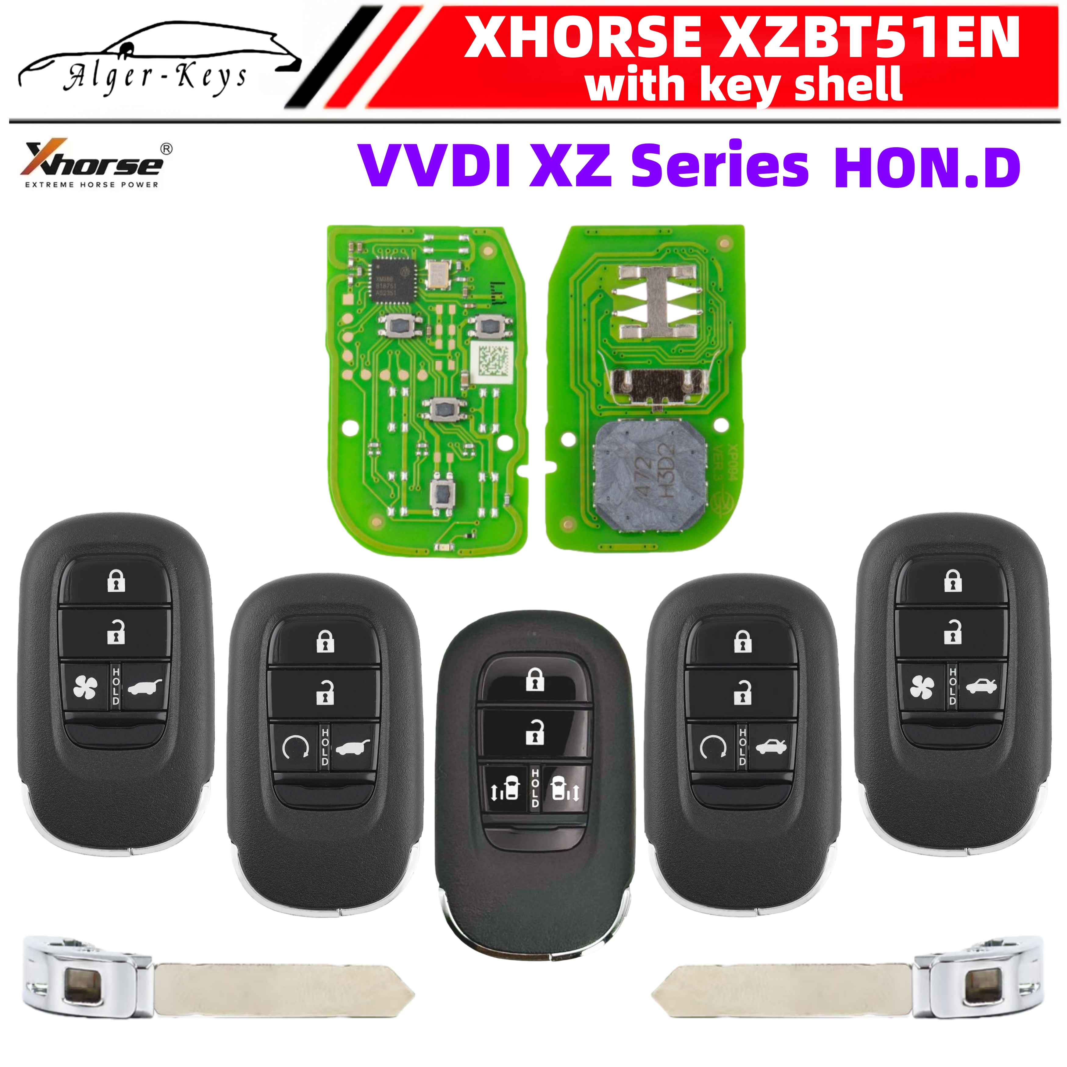 Algernon-keys Xhorse VVDI XZBT51EN キーシェル付き HON.D ユニバーサルスマートリモート車のキー XZ シリーズ