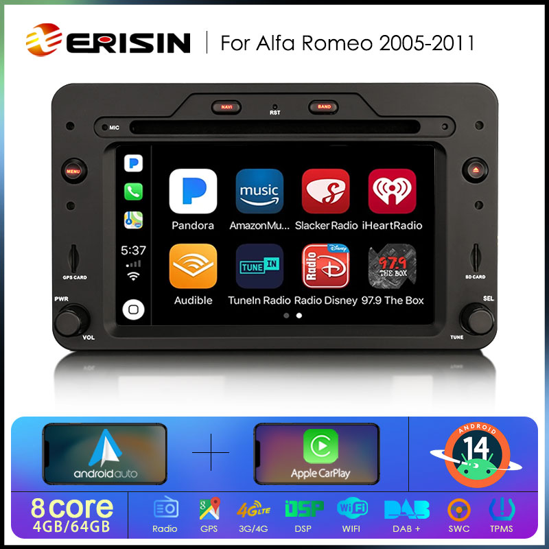 Erisin ES6720RN 1Din Android 14 Carplay オートラジオ アルファロメオ 159 ブレラ スパイダー スポーツワゴン 車マルチメディア GPS DSP BT WiFi RDS