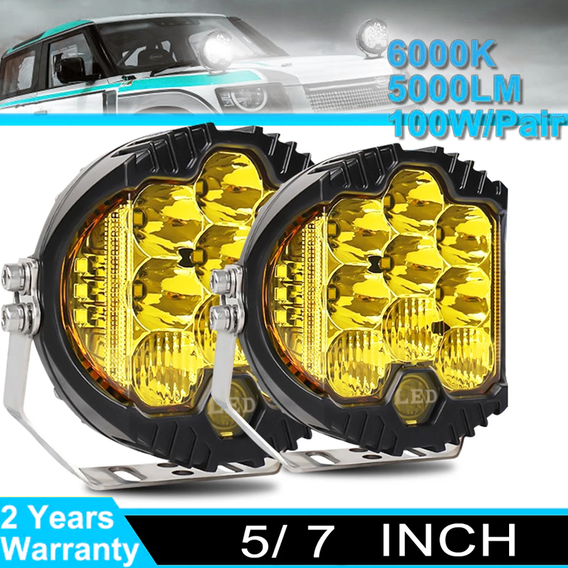 オフロード車 LED ヘッドライト 5 ''/7'' 1 個 DRL ハイ/ロービーム 50 ワット 5000LM 9LED ラングラーオフロードジープラングラーダ Niva 4x4 UAZ
