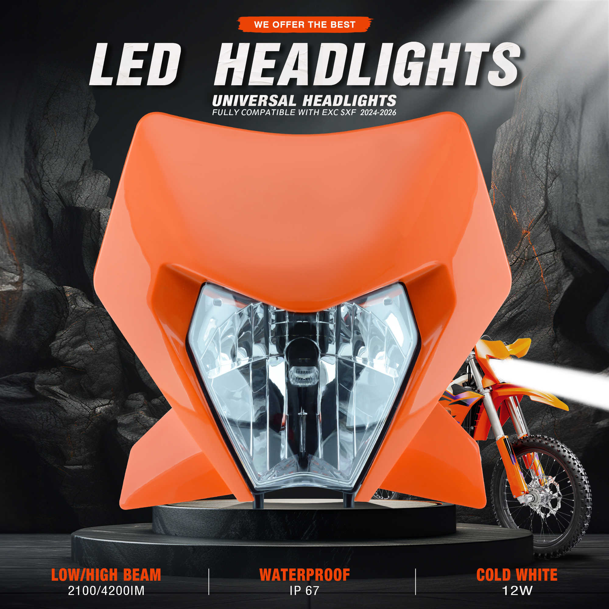 PowerZone オートバイ LED ヘッドライトヘッドランプヘッドライトスーパーモトフェアリング KTM EXC SXF XCW MX ダートバイクエンデューロヘッドライト