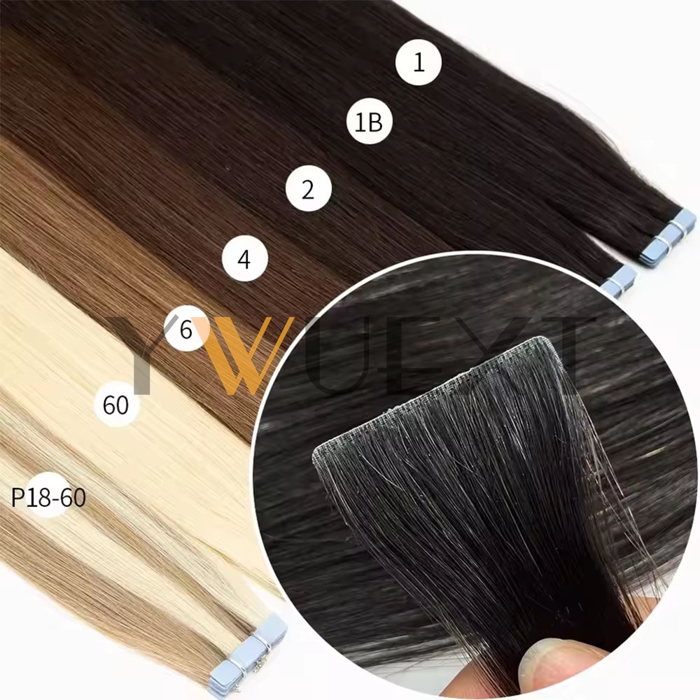 YWUEXT Brown Invisible Tape Hair Extensions PU Skin Weft 12-22 inches Natural Straight Seamless Tape Human Hair 10pcs/pack