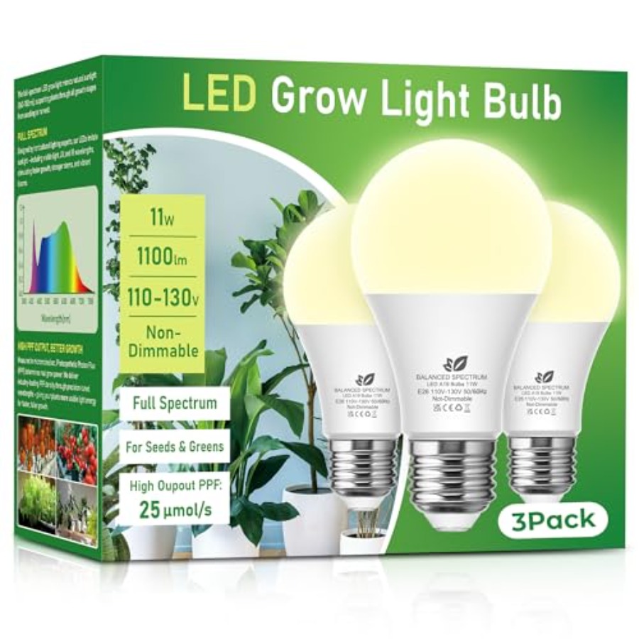 成長電球 A19 LED、屋内用フルスペクトル植物電球、E26 口金 11W 成長電球 100W 相当、I 用植物ライト