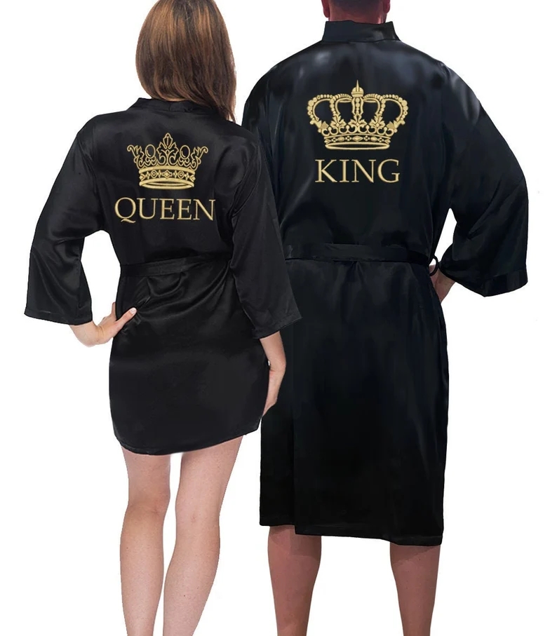 キングとクイーンのサテンローブセット カップル カップルローブ 夫妻の着物 花嫁用着物 夫妻のパーソナライズされたローブ