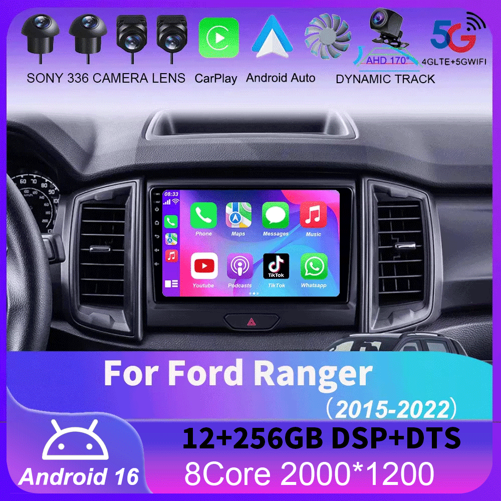 カーラジオ Android 16 ステレオ QLED スクリーンフォードレンジャー 2015 2016 2017 2018 2019-2022 GPS マルチメディア Carplay Autoradio ヘッドユニット