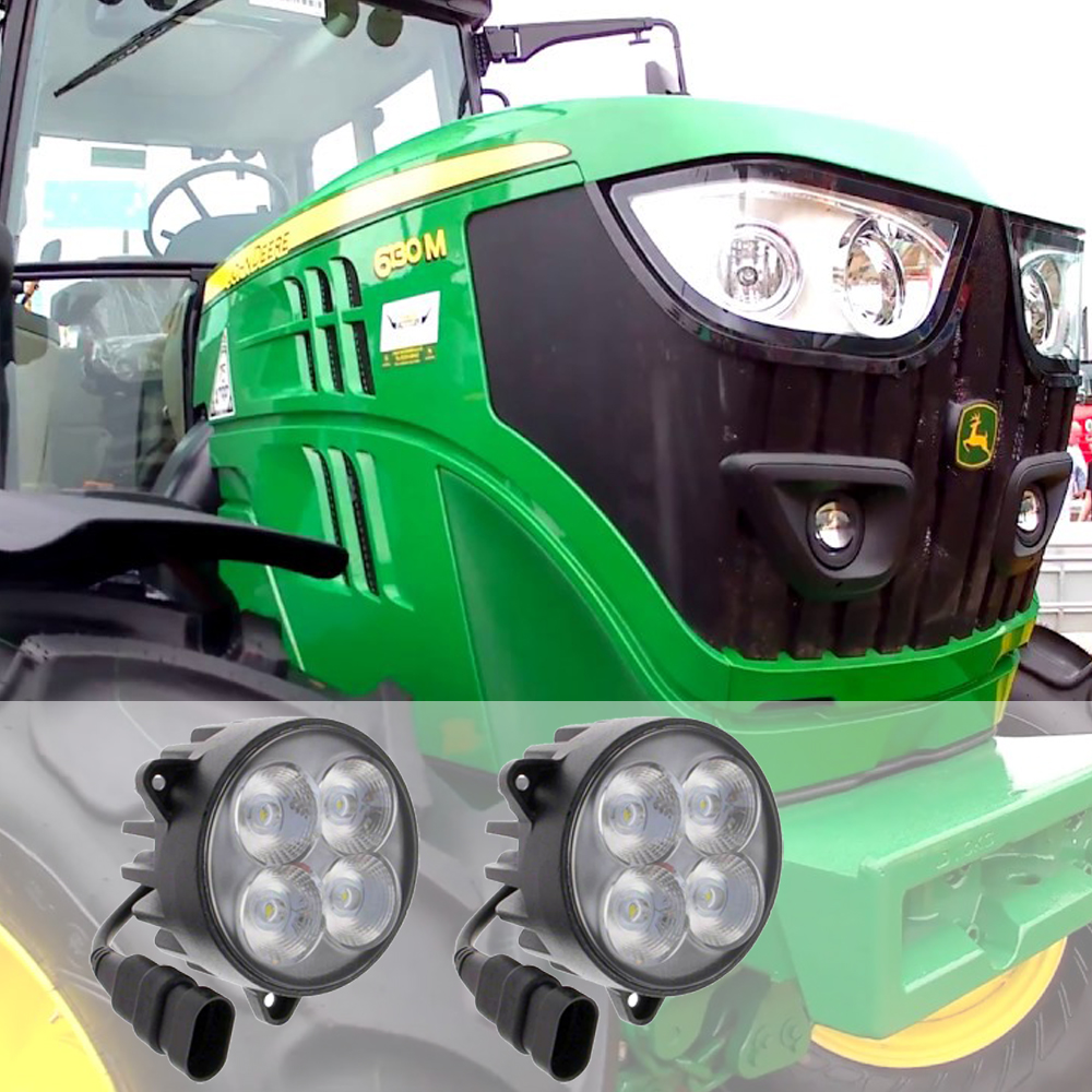 AL209455 ラウンド 40 ワット LED フロントフードライト John Deere 6105M、6110M、6115M、6120M、6125M、6130M トラクター用 x2 ピース/ロット
