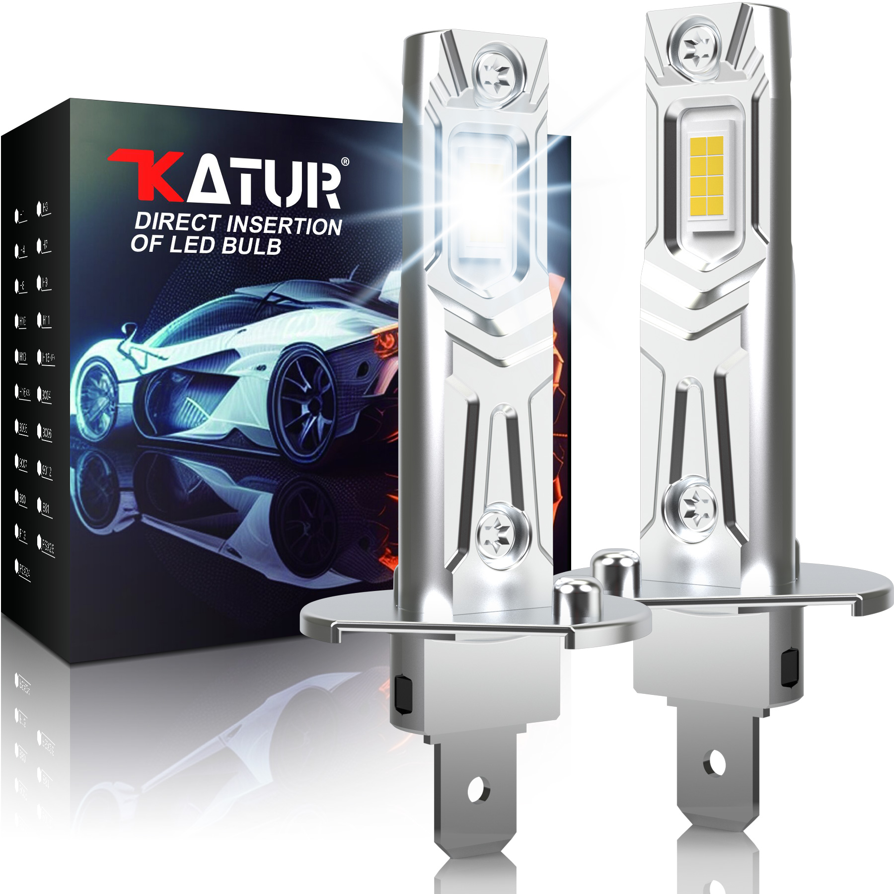Katur 2 個 H1 LED 電球超高輝度ハイビーム H1 車 LED ヘッドフォグランプファンレス 6000K ホワイト 12V ミニサイズ