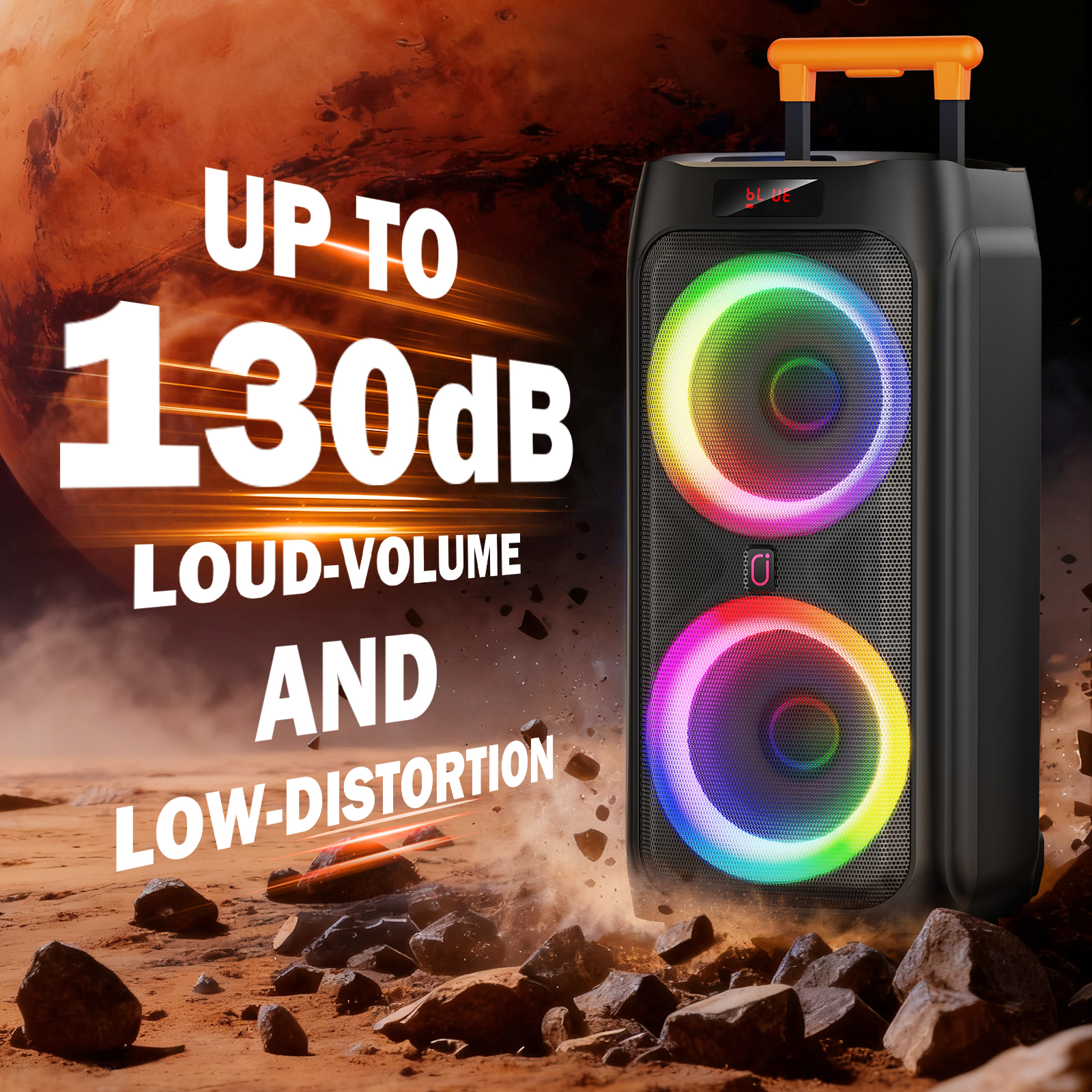 T9Karaoke Machine,Dual 8"Subwoofer Big Bluetooth Speaker with 500W Peak Power,PA System with DJ Light,Rolling Wheels and Trolley