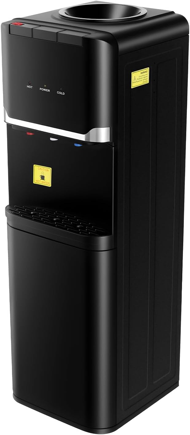 トップローディングウォーターディスペンサー、温/冷/温、75W 冷水 50-59℉、550W 温水 185-203℉、ホームオフィス学校用 (ブラック)