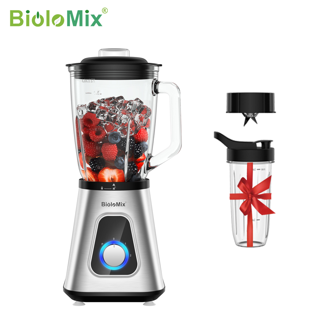BioloMix 1300W スムージーブレンダー 1.5L ガラス瓶付き、冷凍フルーツドリンク、ソース用パーソナルブレンダーコンボ