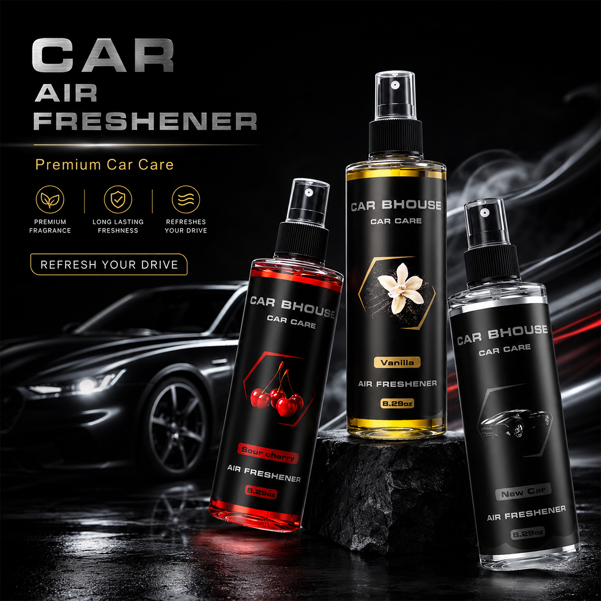 7 Scents プレミアムカーフレグランススプレー、245ml/8.29oz 大容量、香り長持ち、車、自宅、ホテル、ギフトに最適