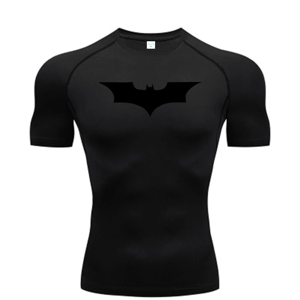 バットプリントメンズタイト Tシャツランニング圧縮圧縮 Tシャツジムフィットネスジョギング半袖男性カジュアルシャツトップス