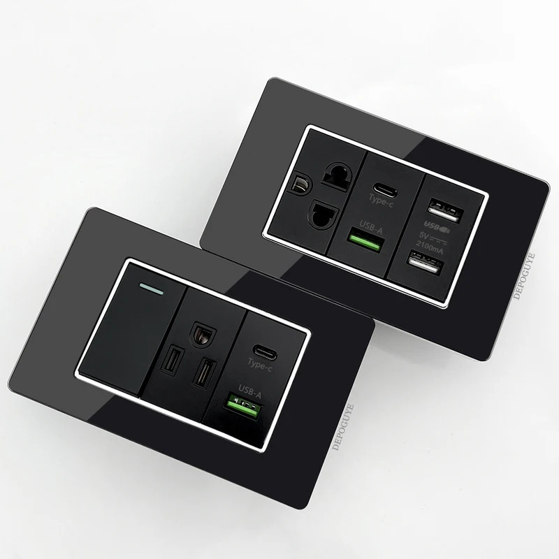 アメリカタイ標準 USB タイプ C 20 ワット高速充電電源コンセント、メキシコスマート USB C 3A ソケット壁電灯スイッチ付き